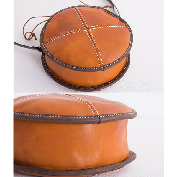 Womens Leather Circle Bag Round Purse Small Crossbody Purse