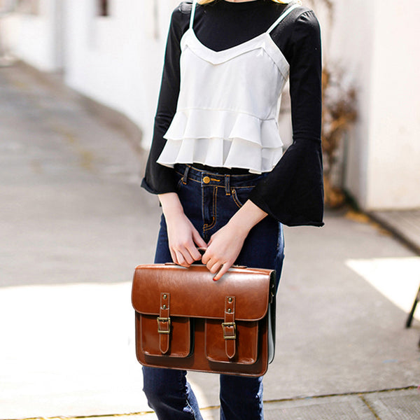 Womens Leather Crossbody Laptop Messenger Bag Messenger Backpack for Women Details