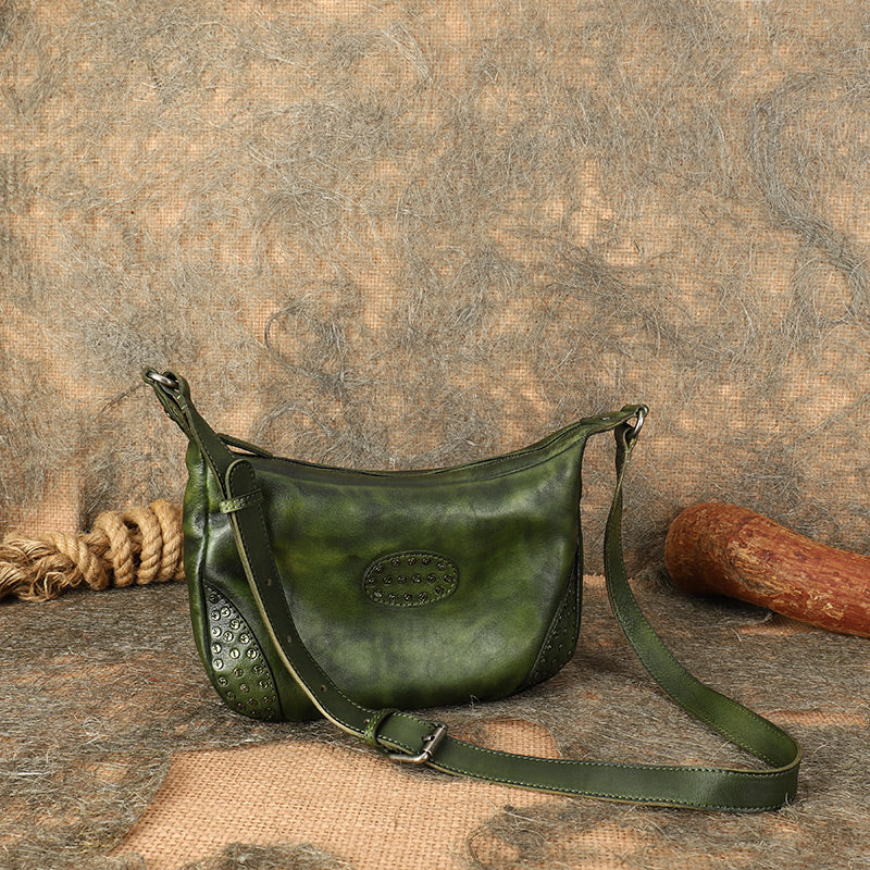 Womens Leather Hobo Crossbody Brown Shoulder Bag With Rivets  Affordable