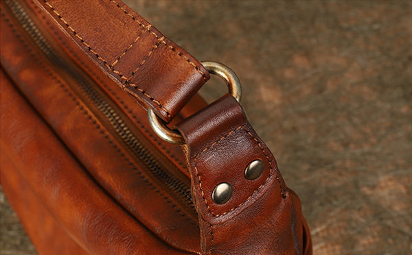 Womens Leather Hobo Crossbody Brown Shoulder Bag With Rivets  Durable