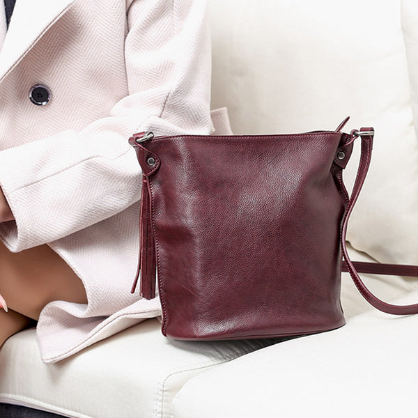 Womens Leather Tassels Bucket Bag Crossbody Bags Purse Shoulder Bag Boutique