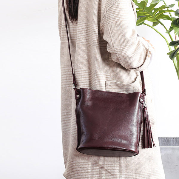 Womens Leather Tassels Bucket Bag Crossbody Bags Purse Shoulder Bag chic