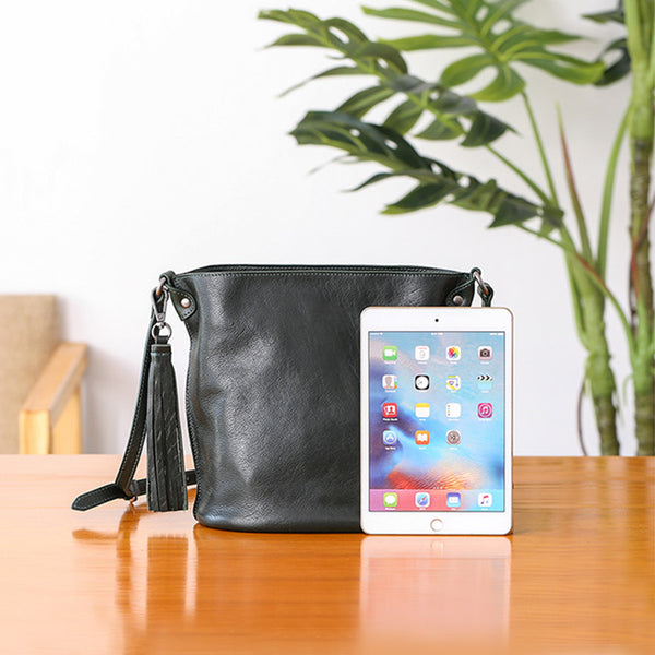 Womens Leather Tassels Bucket Bag Crossbody Bags Purse Shoulder Bag fashion