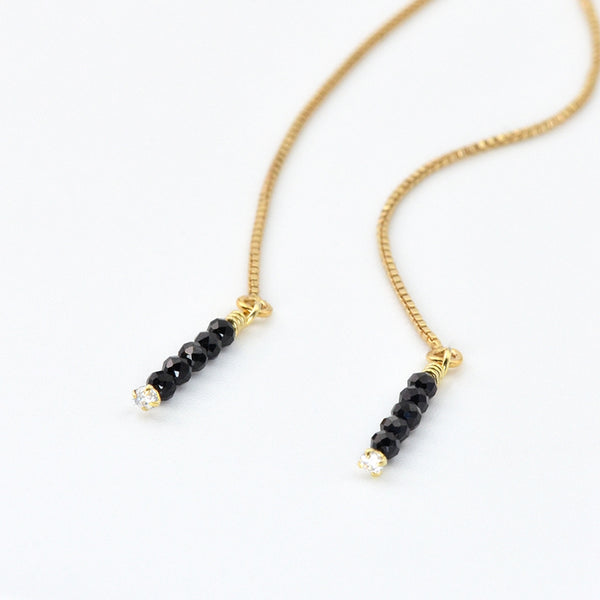 Womens Long 14 Gold Thread Earrings Black Spinel Beaded Dangle Earrings for Women beautiful