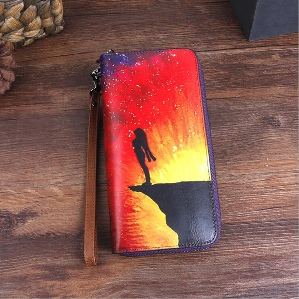 Womens Long Leather Wristlet Wallet Purse With Card Holder Zip Around Wallet For Women Accessories