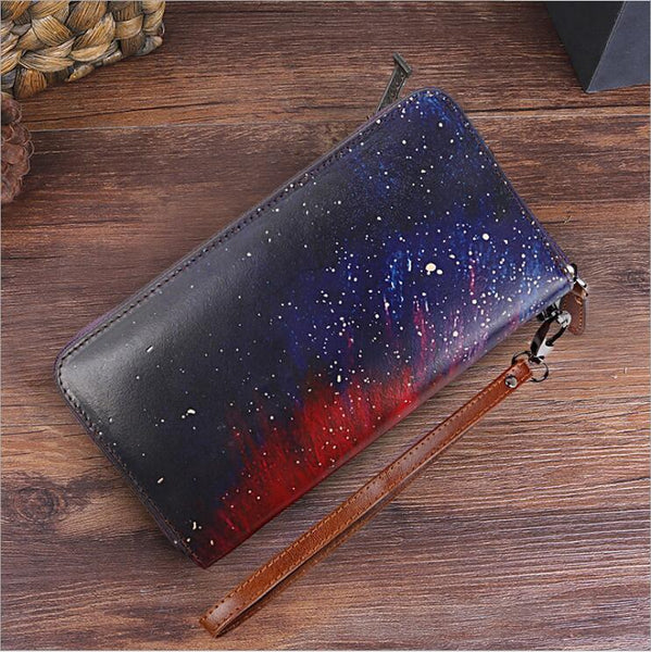 Womens Long Leather Wristlet Wallet Purse With Card Holder Zip Around Wallet For Women