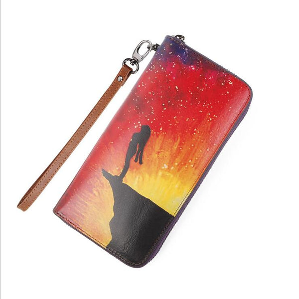 Womens Long Leather Wristlet Wallet Purse With Card Holder Zip Around Wallet For Women Beautiful