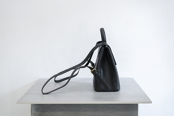 Womens Mini Black Leather Backpack Bag Cute Backpacks For Women Elegant