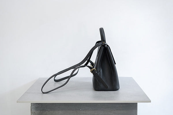 Womens Mini Black Leather Backpack Bag Cute Backpacks For Women Elegant