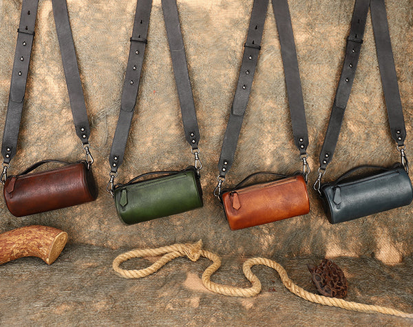 Womens Mini Leather Barrel Crossbody Bag Shoulder Handbags