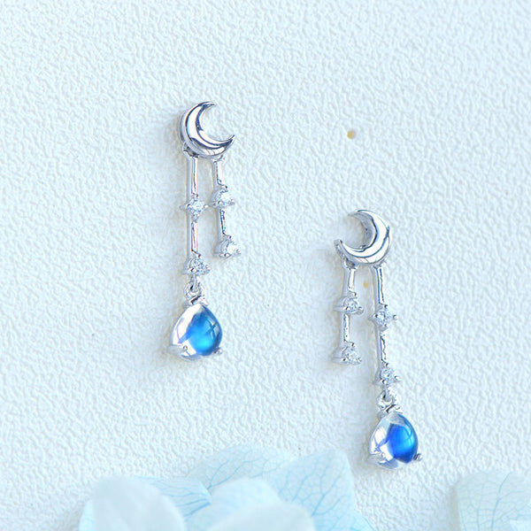 Womens Moonstone Stud Earrings White Gold Plated Silver Dangle Earrings For Women Affordable