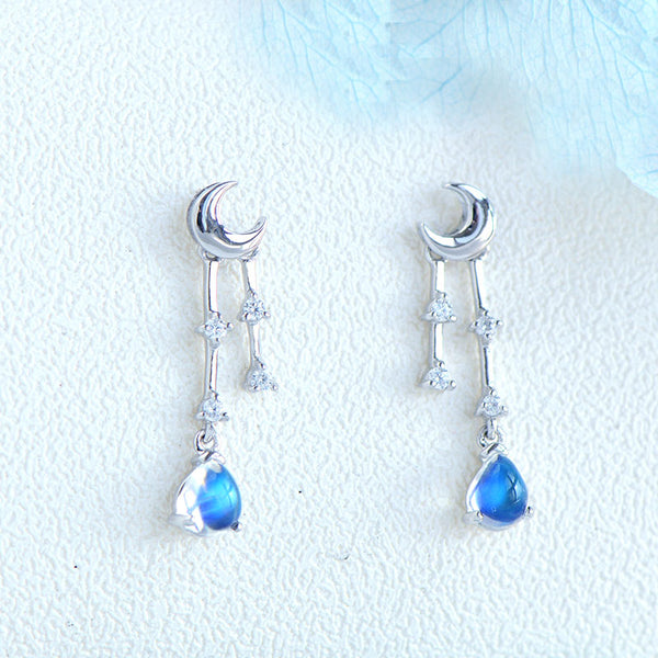 Womens Moonstone Stud Earrings White Gold Plated Silver Dangle Earrings For Women Beautiful