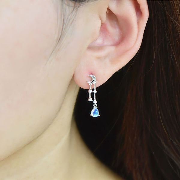 Womens Moonstone Stud Earrings White Gold Plated Silver Dangle Earrings For Women Chic