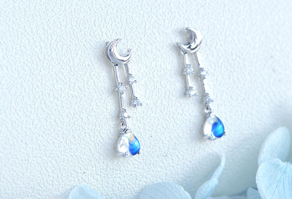 Womens Moonstone Stud Earrings White Gold Plated Silver Dangle Earrings For Women Designer