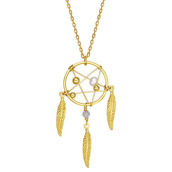 Womens Pearl Moonstone 14K Gold Plated Silver Pendant Necklace for Women Designer