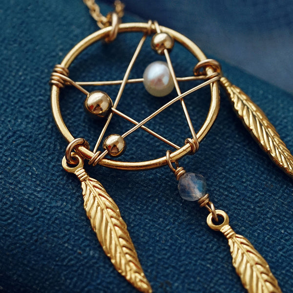 Womens Pearl Moonstone 14K Gold Plated Silver Pendant Necklace for Women cute