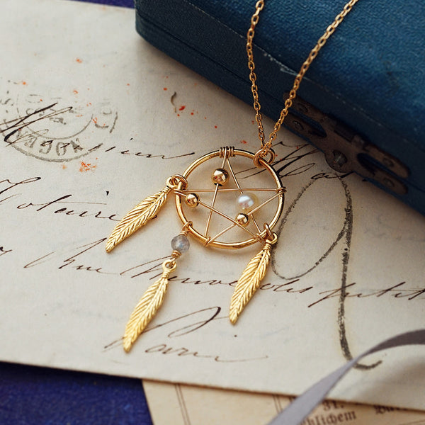 Womens Pearl Moonstone 14K Gold Plated Silver Pendant Necklace for Women Boutique