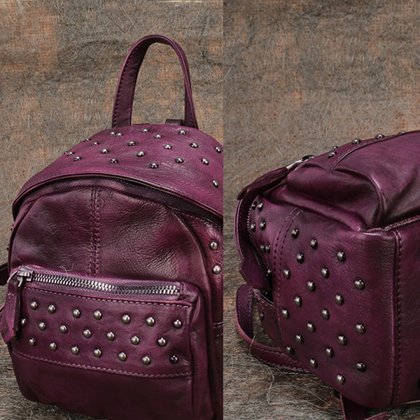 Womens Rivets Leather Small Backpack Purse Cool Backpacks for Women Details