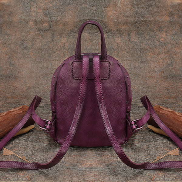 Womens Rivets Leather Small Backpack Purse Cool Backpacks for Women Genuine Leather