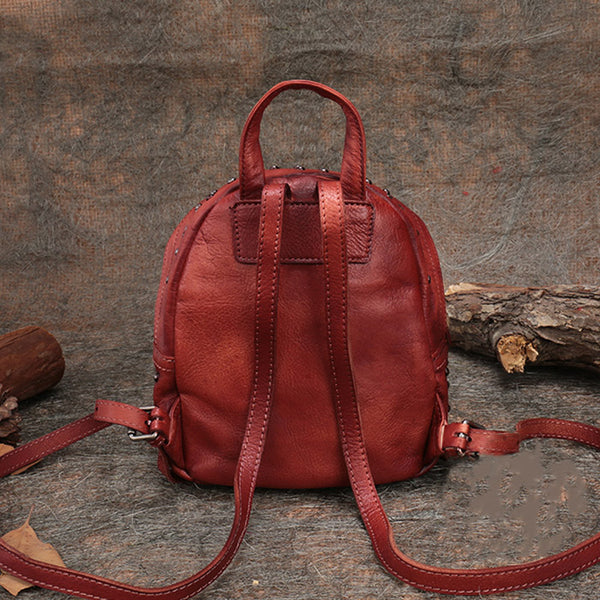 Womens Rivets Leather Small Backpack Purse Cool Backpacks for Women cowhide