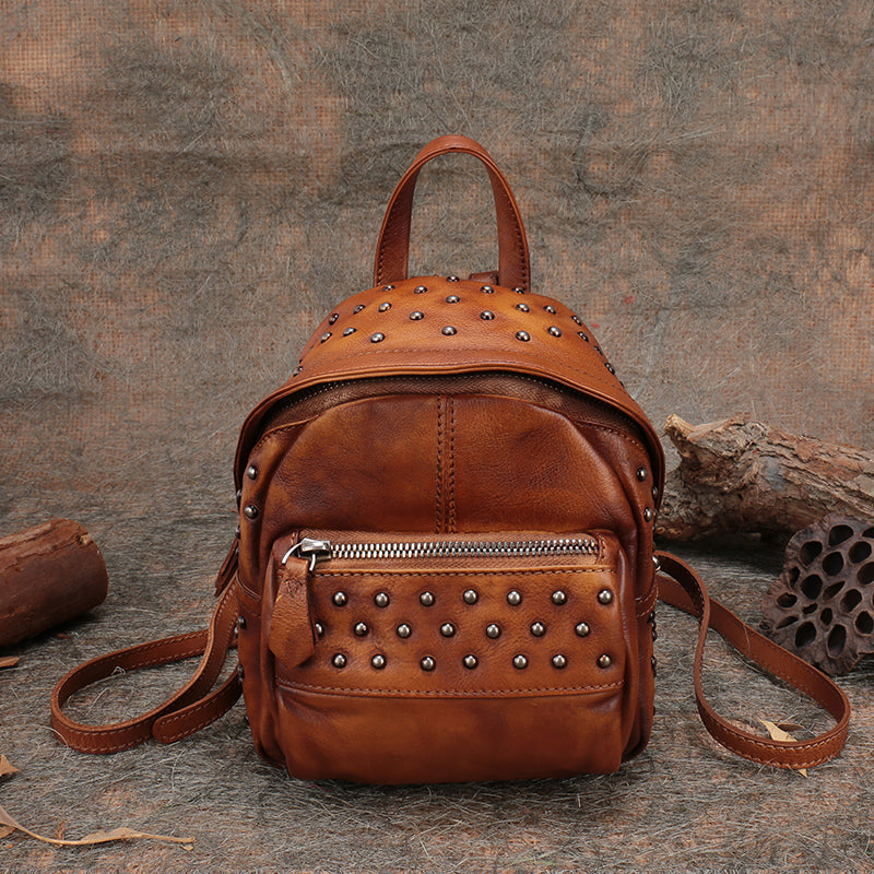 Womens Rivets Leather Small Backpack Purse Cool Backpacks for Women