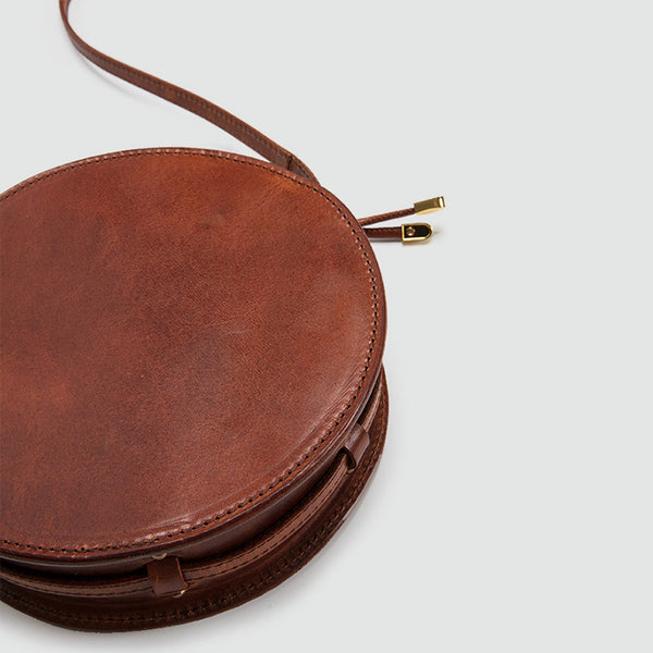 Womens Round Tan Leather Crossbody Bag Circle Bag Purse Shoulder Bag cool