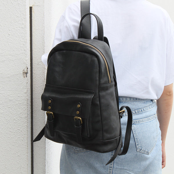 Womens Small Black Leather Backpack Bags Rucksack Purse For Women Beautiful