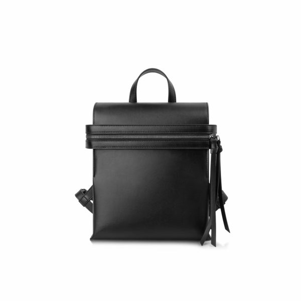 Womens Small Black Leather Backpack Purse Genuine Leather Zip Backpack Handbag for Women Chic
