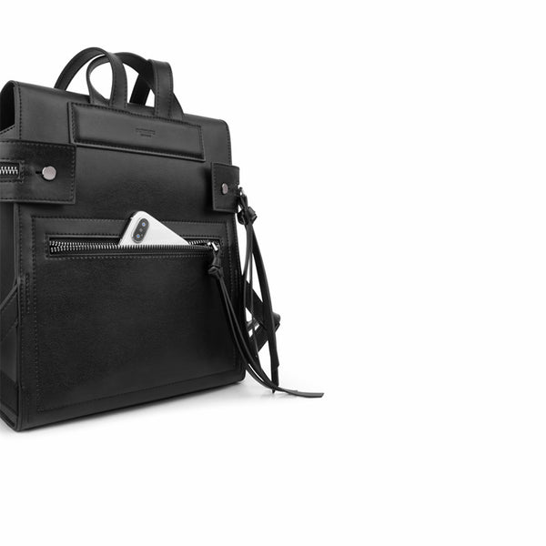 Womens Small Black Leather Backpack Purse Genuine Leather Zip Backpack Handbag for Women Details