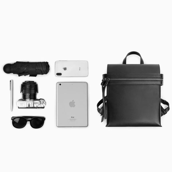 Womens Small Black Leather Backpack Purse Genuine Leather Zip Backpack Handbag for Women Inside