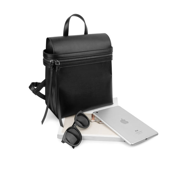 Womens Small Black Leather Backpack Purse Genuine Leather Zip Backpack Handbag