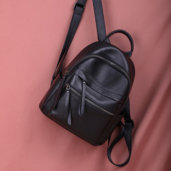 Womens Small Black Leather Backpack Purse Black Rucksack For Women Accessories
