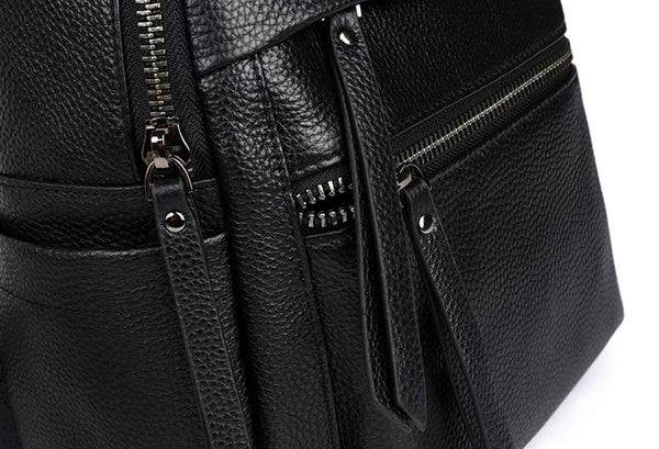 Womens Small Black Leather Backpack Purse Black Rucksack For Women Cute