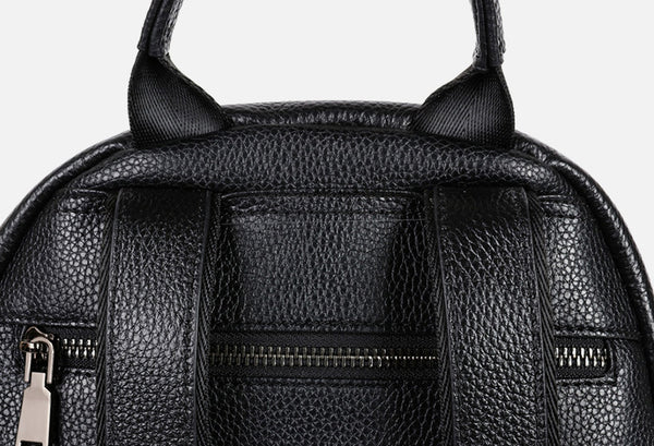 Womens Small Black Leather Backpack Purse Black Rucksack For Women Fashion