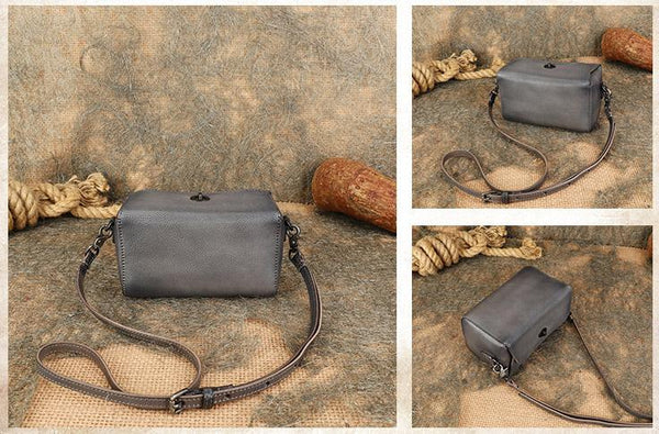 Womens Small Boxy Leather Crossbody Purse Leather Shoulder Bag For Women Chic