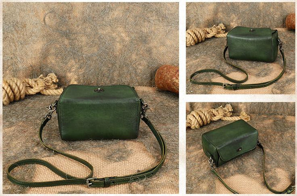 Womens Small Boxy Leather Crossbody Purse Leather Shoulder Bag For Women Cool