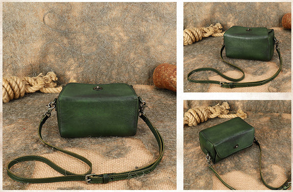 Womens Small Boxy Leather Crossbody Purse Leather Shoulder Bag For Women Cool