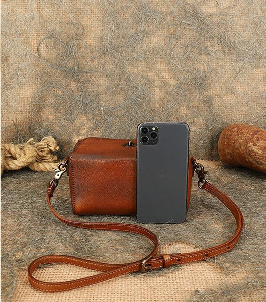 Small Ladies Brown Leather Satchel Bag Side Bags For Women