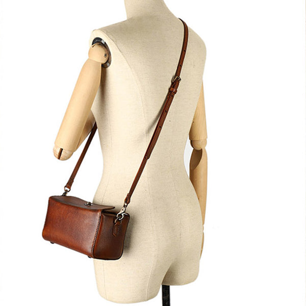Womens Small Boxy Leather Crossbody Purse Leather Shoulder Bag For Women Funky