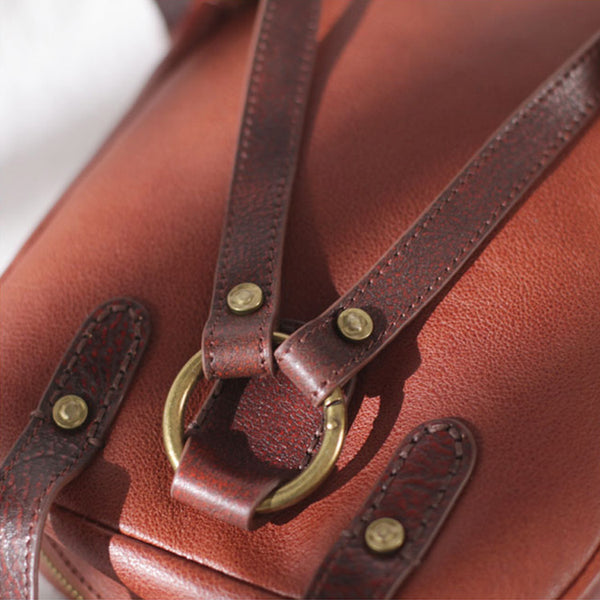 Womens Small Brown Genuine Leather Backpack Bag Purse Nice Backpacks for Women Minimalist