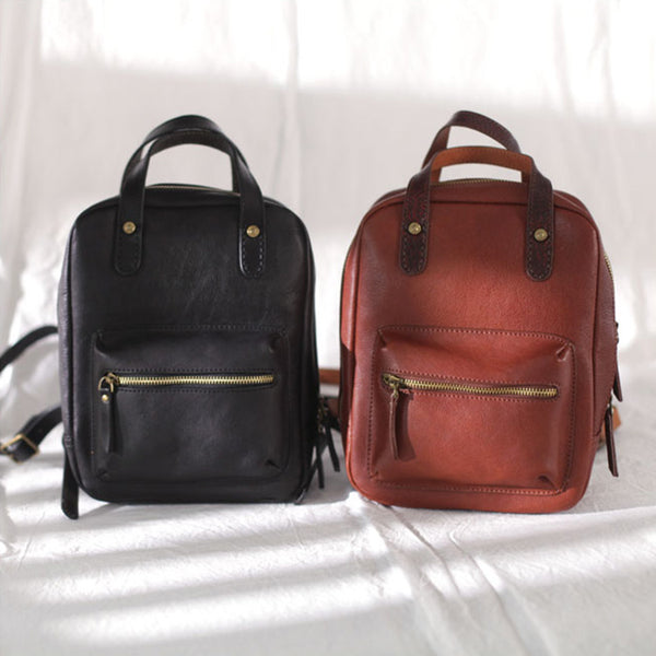 Womens Small Brown Genuine Leather Backpack Bag Purse Nice Backpacks for Women Unique