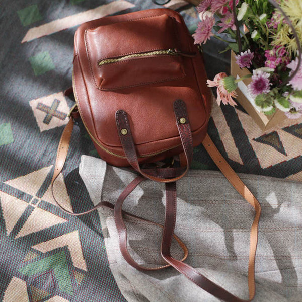 Womens Small Brown Genuine Leather Backpack Bag Purse Nice Backpacks for Women beautiful