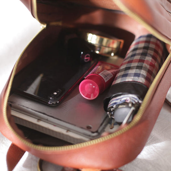 Womens Small Brown Genuine Leather Backpack Bag Purse Nice Backpacks for Women trendy