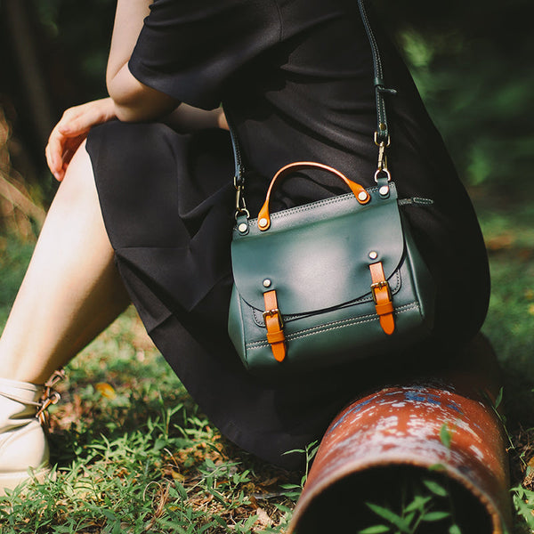 Womens Small Green Leather Shoulder Bag Satchel Backpack For Women Accessories