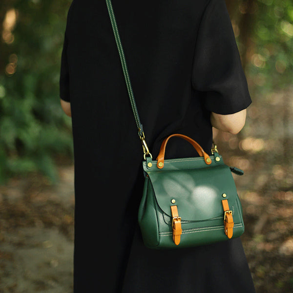 Womens Small Green Leather Shoulder Bag Satchel Backpack For Women Beautiful