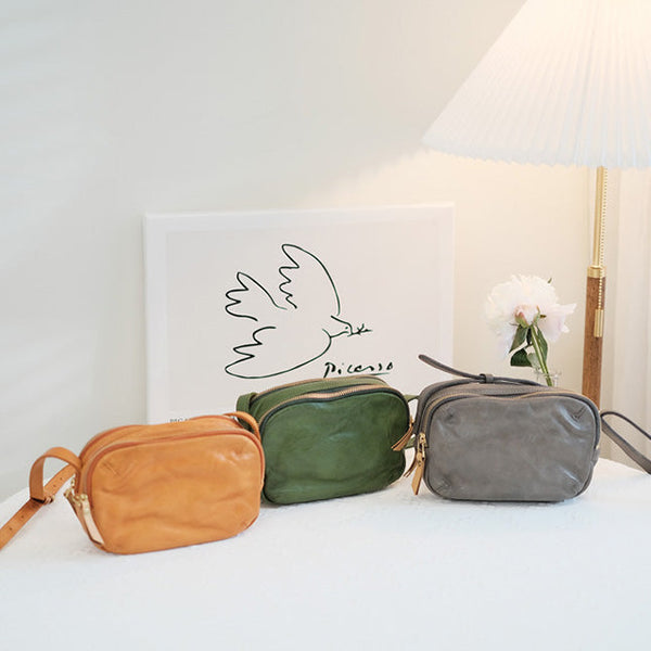 Vintage Ladies Green Leather Crossbody Purse Cross Shoulder Bag For Women