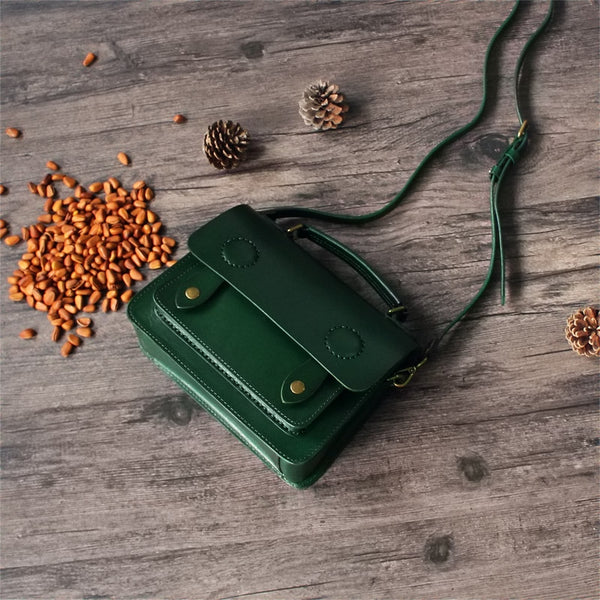 Womens Small Leather Satchel Messenger Bags Square Crossbody Bag Purse for Women Chic