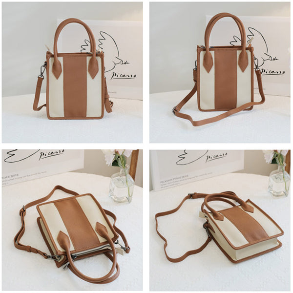 Womens Small Leather Tote Bag Cross Body Handbags For Women Brown