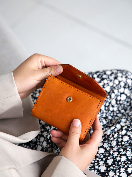 Womens Small Leather Wallet Purse Trifold Wallet For Women Brown