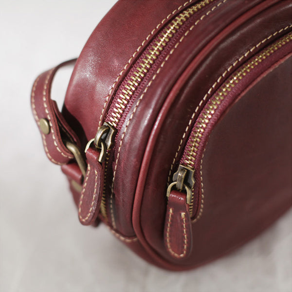 Womens Small Red Leather Circle Crossbody Purse Over The Shoulder Bag For Women Quality